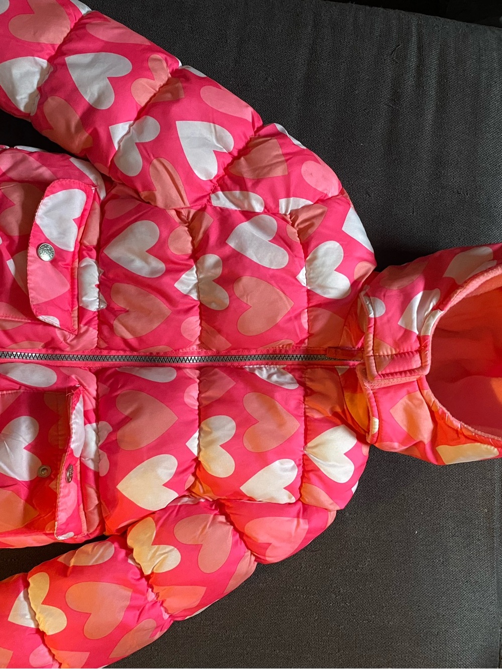 Pink Platinum Girls Heart-Print Puffer Jacket in Pink, White